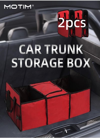 Buy 2 Pcs Large Capacity Car Trunk Organizer Folding Set Bag Car Storage Container Box Red in UAE