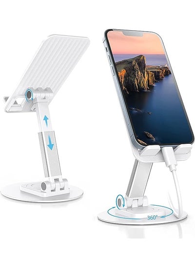 Buy Cell Phone Stand Holder for Desk Foldable iPhone Stand for Desk Height Adjustable Phone Holder Portable Cradle Desktop Dock Mobile Phone iPhone 14 iPad Tablet Desk Accessories (white) in UAE