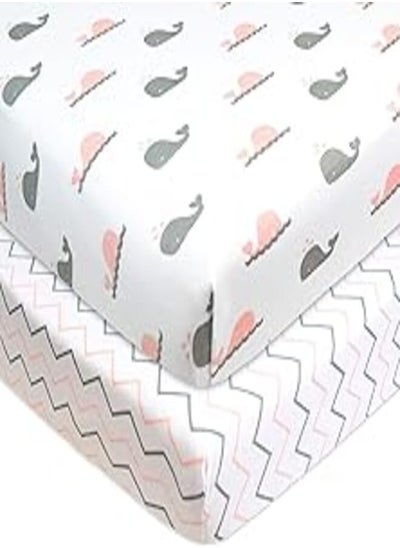 اشتري TL Care 2 Pack Printed 100% Natural Cotton Jersey Knit Fitted Portable/Mini-Crib Sheet,Pink Whale/Pink Zigzag, Soft Breathable, for Boys and Girls في مصر