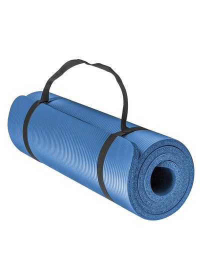 Buy Fittex Tough Non-Slip 10mm Thick Yoga Mat with Carry Strap 188x61x1cm Blue in UAE