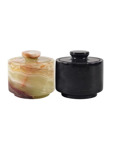 Buy Handmade Marble black and green Salt Cellar Set of 2 Bowls Decor for Kitchen Counter in UAE