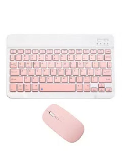 Buy Rechargeable Bluetooth Keyboard And Mouse Combo Ultra-Slim Portable Compact Set For Android Windows Tablet Cell Phone IPhone IPad Pro Air Mini OS IOS 13 And Above Pink in UAE