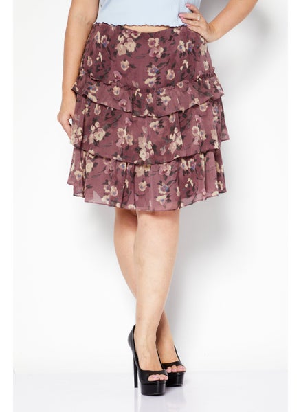 Buy Women Plus Size Floral Printed Basic Mini Skirt, Purple Combo in UAE