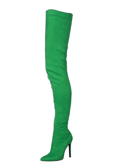 Buy Pointed Knee High Boots For Women Green in Saudi Arabia