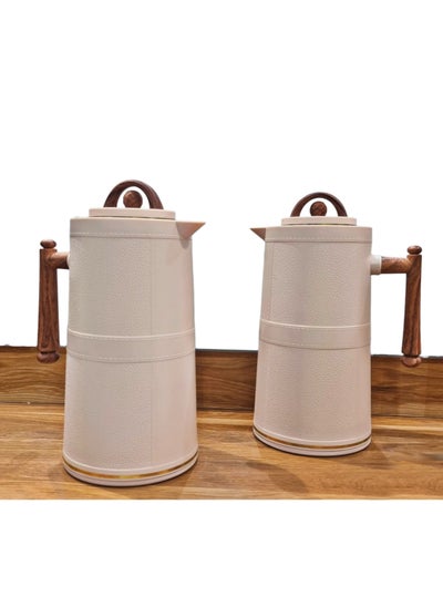 Buy Elegant thermos set for tea and coffee,light brown/dark wooden, 1 liter in Saudi Arabia