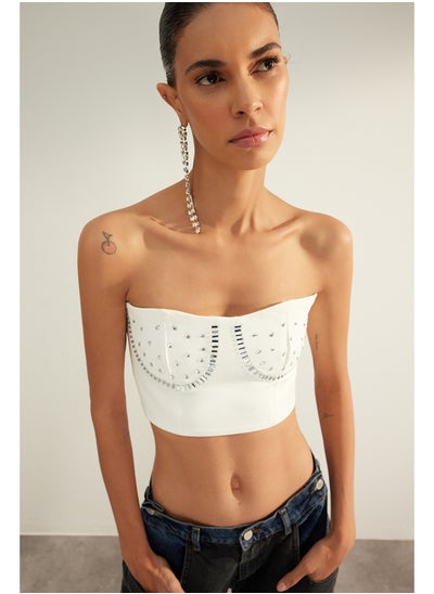 Buy Shiny Stone Ecru Crop Bustier TPRAW24BS00002 in Egypt