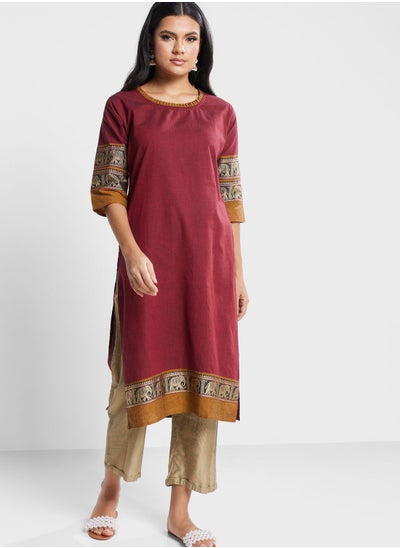 Buy Sleeve Print Embroidered Kurti in UAE