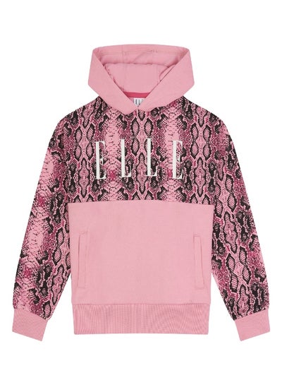 Buy Elle Oversize Cropped All Over Print Over The Head Hoodie in UAE