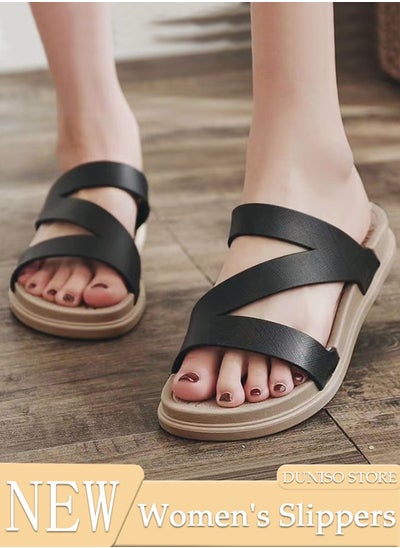 Buy Women's Slippers with Thick Sole Non-Slip Soles Fashion Beach Flat Slipper Open Toe Summer Comfortable Shoe for Travel Work School Indoor & Outdoor in Saudi Arabia