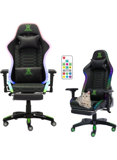Buy RGB Gaming Chair  Gaming Chair with LED Light  Ergonomic Bluetooth Gaming Chair with Lumbar Support for Retractible Footrest and Backrest Adjustable (Black) in Saudi Arabia