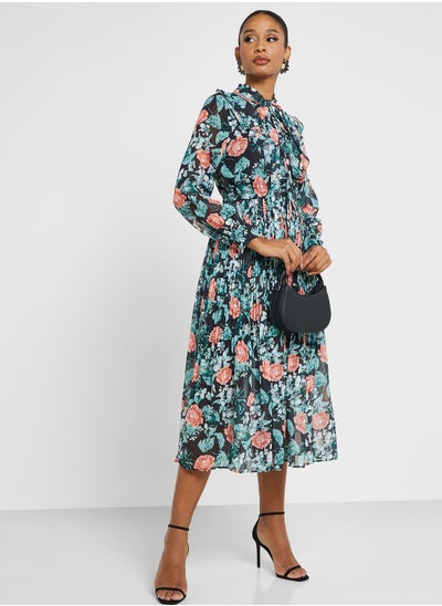 Buy Ruffle Detail Printed Dress in UAE