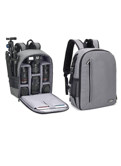 Buy Camera Backpack, Waterproof Photo Backpack, Professional Camera Bag for DSLR/SLR, Compatible with Sony Canon Nikon Camera and Lens Tripod Accessories, Small Compact Lightweight (Grey) in UAE