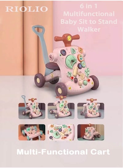 Buy 6 in 1 Baby Walker for Girls Boys Sit-to-Stand Walker Learning Walkers Activity Center Table Educational with Removable Play Panel Weight Gain Design Walking Toys for Infant Boys Girls (Pink) in Saudi Arabia