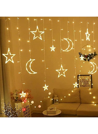Buy Star Moon Curtain Lights, 3.5M LED Moon Star Decorative Night Lights for Home Decoration Party Remote Control Starry Lights,220V (Warm White) in UAE