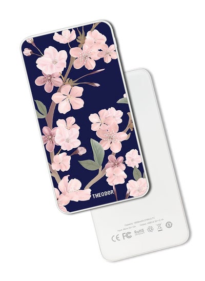 اشتري 10,000 mAh Super Fast Charging Ultra Compact Power Bank with Quick Charge & Power Delivery, Portable Charger For iPhone and Android Pink Flowers In Blue Background في الامارات