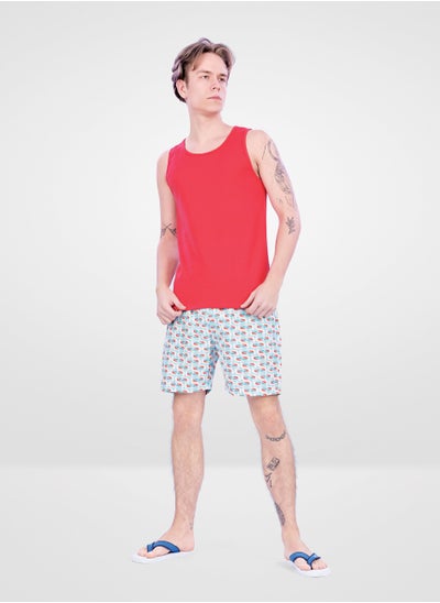 Buy Web Denim Bird Printed Elastic Waistband With Drawstring Comfortable Polyester Swim Shorts For Men’s Quick Dry Swimming Trunks With Pockets in UAE