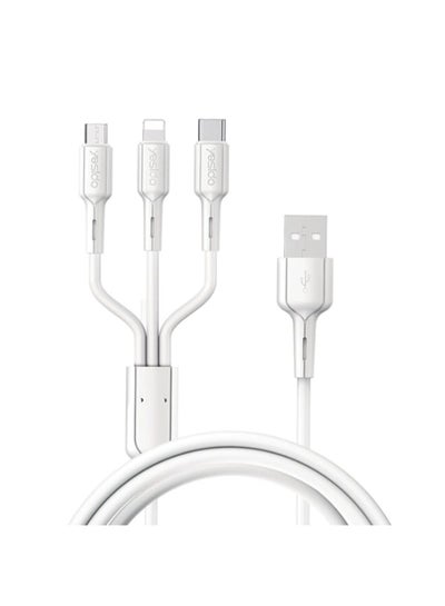 اشتري CA41 High Quality 3in1 (Lightning, Type-C & Micro) Charging Data USB Cable 2.4A, 100cm - White في مصر