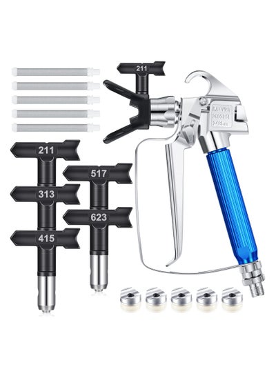 اشتري Airless Paint Sprayer Gun Set, Includes Nozzle Guard, 5 Spray Tips, 211, 313, 415, 517, 623 and 5 Filters, Accessories for Airless Spraying Machines, 12 Pcs في السعودية