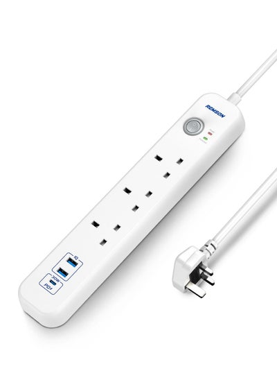 Buy Remson 32W Surge Protector Power Strip 6 Way 3 USB-Ports + 3 AC Outlets Power Delivery 3.0 Fast Charging with 3M Cable Length in UAE