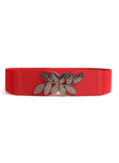 Buy Flower Elastic Decorative Belt Elastic Pearl Inlaid 70cm Red in UAE