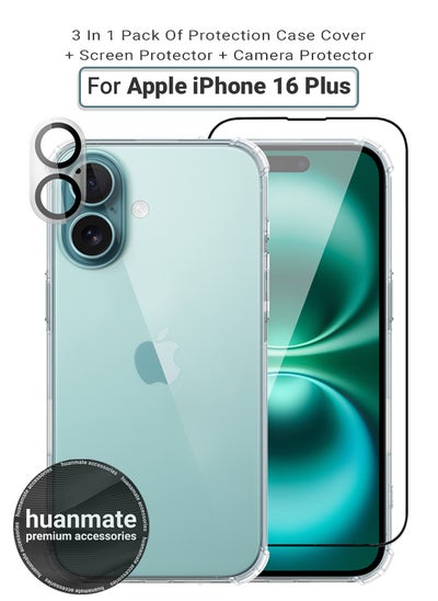 Buy 3 in 1 Apple iPhone 16 Plus Protection Pack - Ultra Clear Shockproof Case, Edge-to-Edge Screen Protector & Camera Lens Protector, 360 Degree Full Body Protection for Apple iPhone 16 Plus in Saudi Arabia