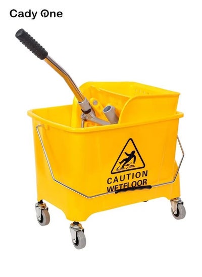 Buy Mop Bucket With Wheel And Wringer Yellow 20L in Saudi Arabia