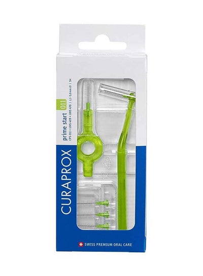 Buy Curaprox CPS 011 Prime Start Interdental Brush Kit, Lime Green - 5 x 1,1mm - 5,0mm Interdental Brushes + 2 Interdental Toothbrush Holders in UAE