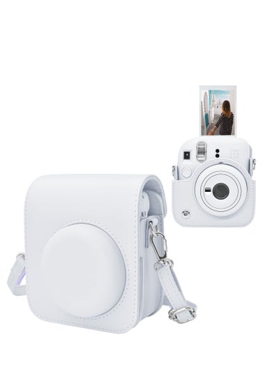 اشتري Case for Fujifilm Fuji Instax Mini 12/Polaroid Mini 12 Instant Camera - PU Leather Protective Case Cover Bag with Adjustable Shoulder Strap - White في السعودية