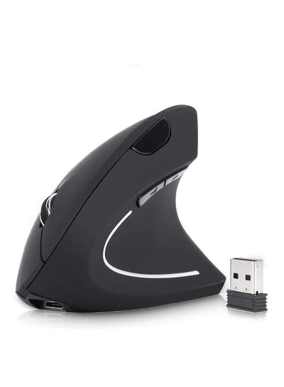 اشتري Rechargeable Ergonomic Wireless Mouse, 2.4G USB Optical Vertical Mouse with 3 Adjustable DPI 800/1200/1600 Levels 6 Buttons for Computer, Laptop, PC, MacBook (Black) في السعودية