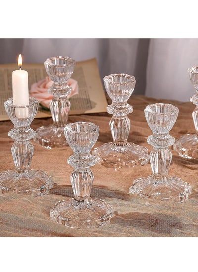 Buy Glass Candlestick Holders 11 cm Taper Candle Holders Clear Glass Candle Holders for Wedding Festival, Party & Festival Decor in Saudi Arabia