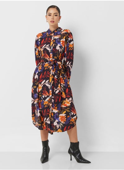 Buy Button Detail Printed Shirt Dress in UAE