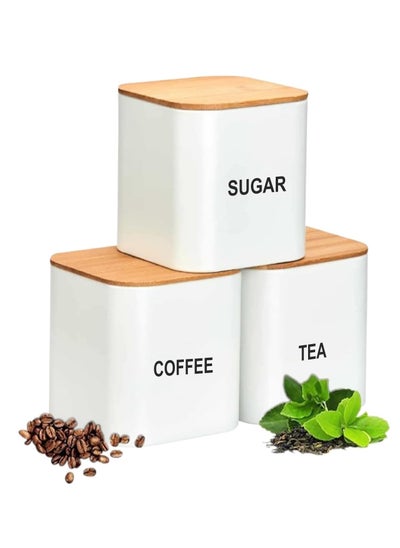 Buy 3-Piece Large Capacity Stainless Steel, Coffee Kitchen Canister, Sugar Organizer, Tea Storage Box, Coffee Storage Jars, Kitchen Containers Storage Set with Bamboo Lids in Saudi Arabia