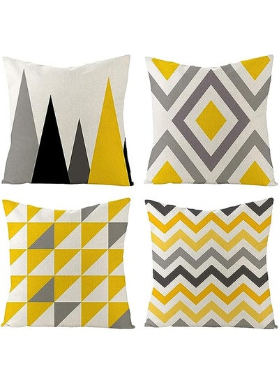 اشتري Covers, ELECDON 4Pcs Decorative Geometric Yellow Grey 18 x 18 Inches Modern Pattern Cotton Polyester Square Pillow Cushion Case for Sofa Bed Home Decor في الامارات