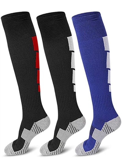 Buy Soccer Socks, Sport Knee High Socks Over The Calf Compression Athletic for Mens and Women Running Training Football Thickening Keep Warm Sock Soccer, Basketball, Uniform, 3 Pairs in UAE