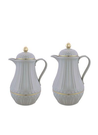 Buy 2-Piece Tea/Coffee Flask Set 0.6L & 1L Grey/Gold in Saudi Arabia