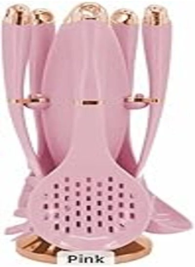 اشتري Kitchen Utensil Set Tools Silicon Serving Spoon Set -6 Pieces (5 Pieces +Stand) -Pink في مصر