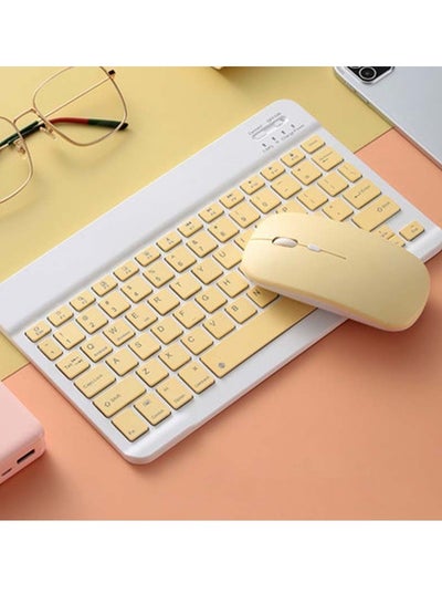 Buy Wireless Bluetooth Three System Universal Mobilephone and Tablet Keyboard with Mouse Set - English Yellow in Saudi Arabia