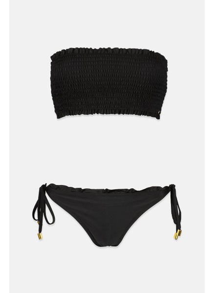 Buy Women 2 Pieces Textured Non,Padded Bikini Set, Black in Saudi Arabia