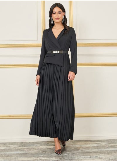 Buy Gemstone Belted Pleated Blazer Midi Dress in Saudi Arabia