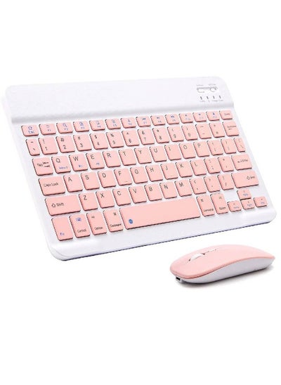 Buy Ultra-Slim Bluetooth Keyboard and Mouse Combo Rechargeable Portable Wireless Set for Apple iPad iPhone iOS 13 Above Samsung Tablet Phone Smartphone Android Windows (Pink) in Saudi Arabia