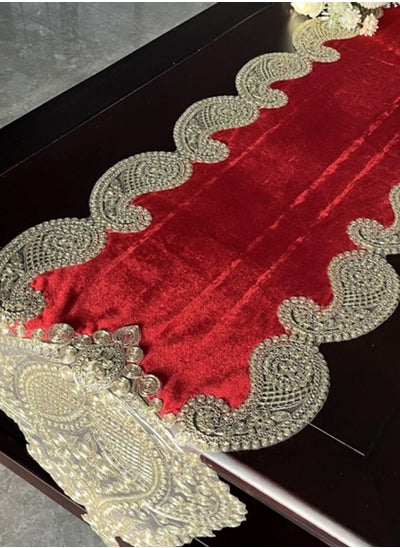 Buy European Style Lace Luxury Velvet Table Runner For Decoration Red in UAE