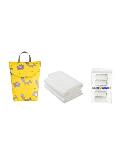 اشتري Essential Pack Of 3 Scented Bag 5Pcs Disposable Towel 3Pcs Small Diaper Bag Yellow في الامارات