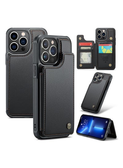 Buy Wallet Case for Apple iPhone 13 Pro Max, Premium Handmade Durable PU Leather Slim Shockproof Case with [Double Magnetic Clasp] [Card Holder] [Kickstand] [RFID Blocking] (Black) in UAE