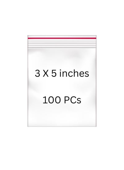 Buy 100 Pieces 3 x 5 inches Clear Zip Lock Bags - Resealable Plastic Zipper Bags for Samples, Candies, Nuts, and Pills in UAE