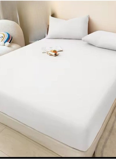 Buy 3 Pieces Fitted Bedsheet Set, Washable Cotton, White Color,King Size. in UAE