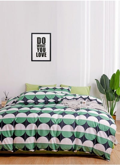 Buy Circle Design Green Color Without Filler Queen/Double size Bedding Set Includes 1xDuvet Cover 200x230cm, 1xFlat Sheet 230x250cm, 4xPillow Cases 50x75cm in UAE