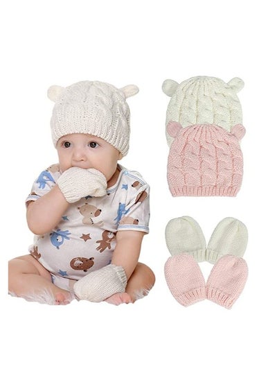 اشتري Newborn Winter Beanie Hat Gloves Set for Baby Girls Boys, Infant Toddler Warm Knitted Gloves, Unisex-Baby Beanies في الامارات