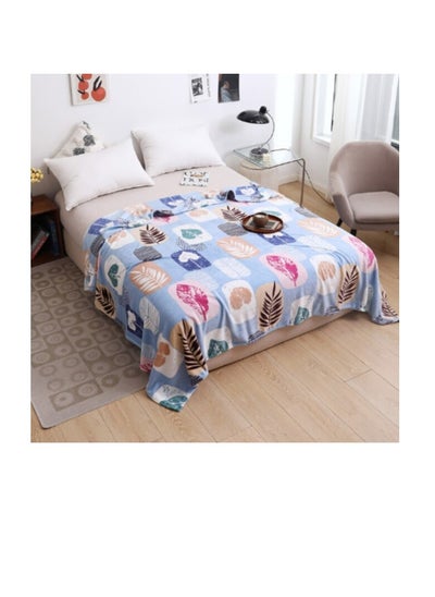 Buy Fleece Blanket 200*230cm Super Soft Throw Blue Color with Lovely Leaf Design. in UAE