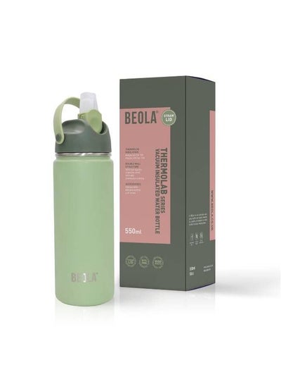 Buy Insulated Water Bottle with Straw Lid and Wide Mouth - 550 ml, Forest Green in UAE