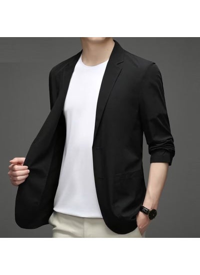 اشتري Summer Ice Silk Suit Mens Ultra-thin Casual Sun Protection Suit Small Suit Lightweight Spring and Autumn Single Western Jacket Top Black [ultra-thin sunscreen]] في الامارات